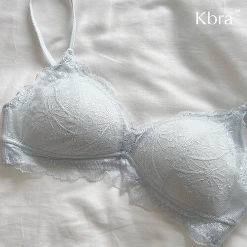 Kbra法式软蕾丝内衣女微聚拢小胸超薄透气无钢圈细肩带文胸罩