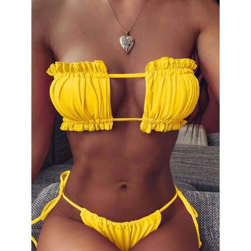 Sexy Bikini Set Thong Swimsuit Bandage halter Swimwear带胸垫