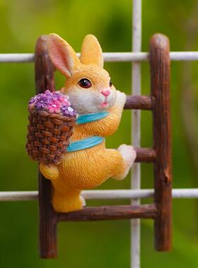 兔子爬梯花盆挂件可爱鱼缸造景挂件阳台花园盆栽微景观装饰小摆件