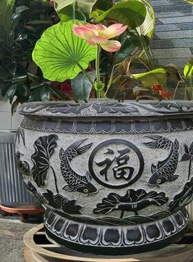石雕鱼缸花盆石缸天然青石门海彷古养鱼荷花缸庭院石头缸户外摆件