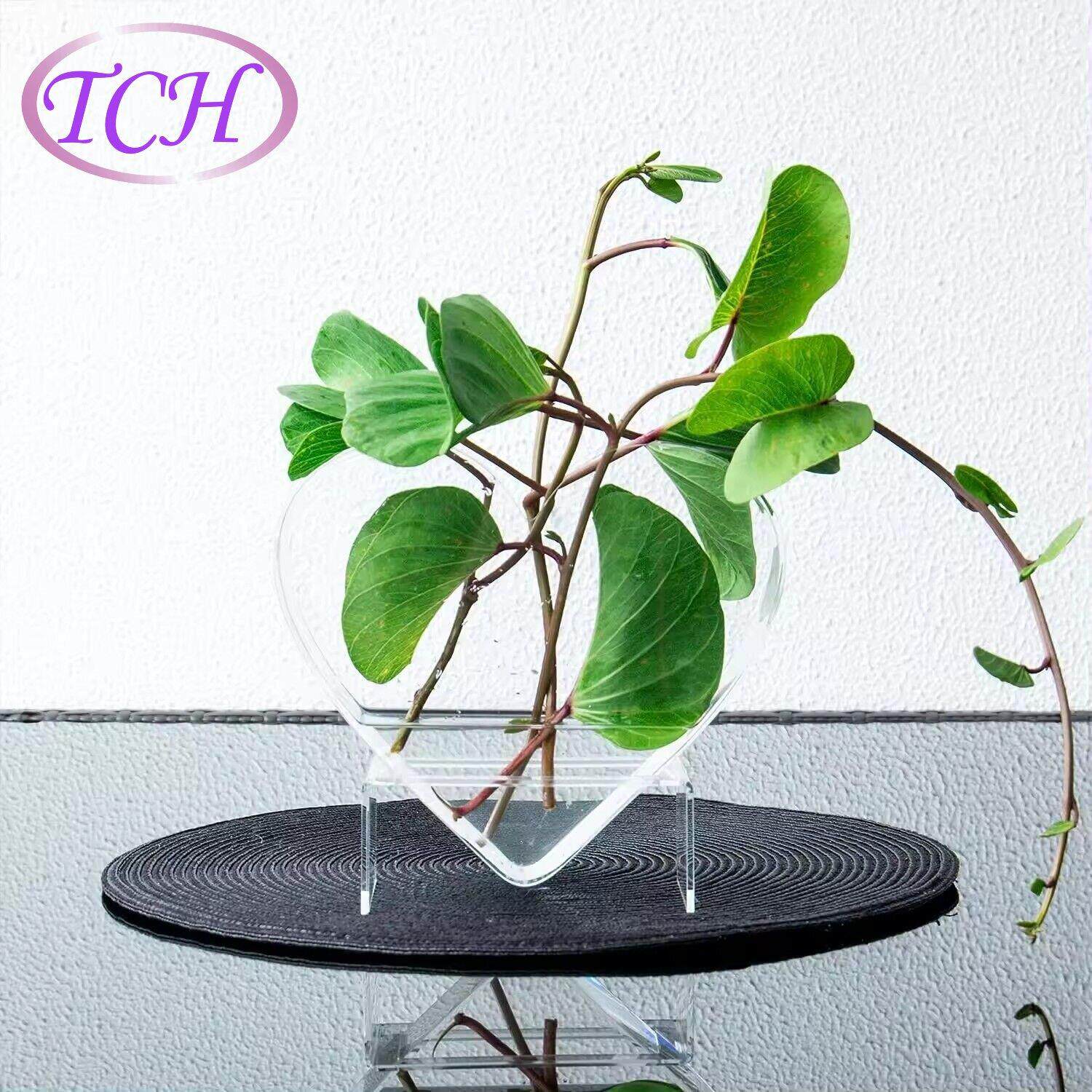 心型有机玻璃花瓶现代亚克力壁挂或桌面花盆架家居装饰品