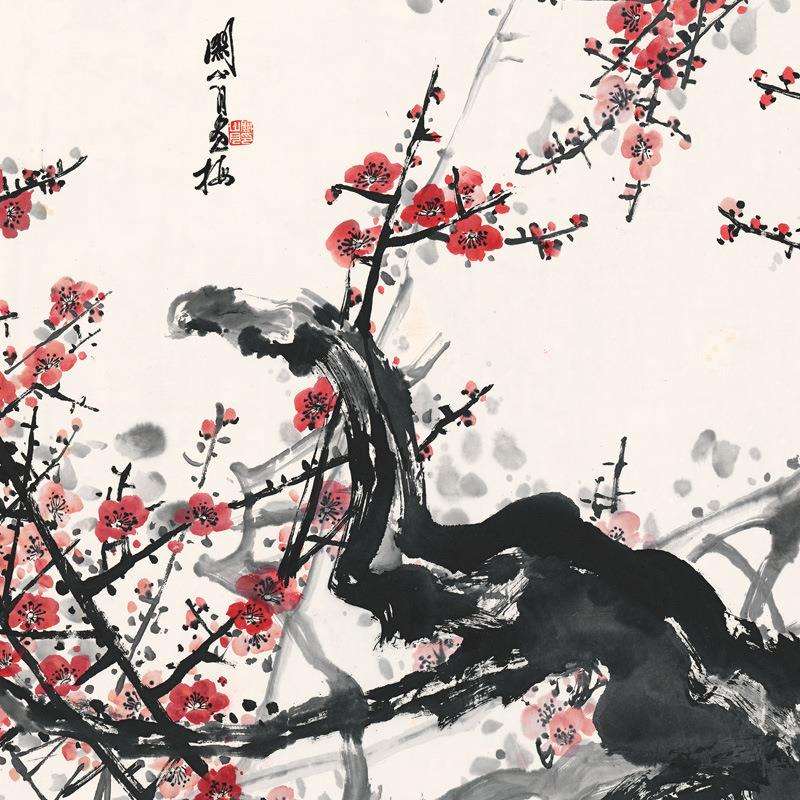 厂家直供艺术微喷家居客厅书房装饰画红梅横幅花鸟字画画芯