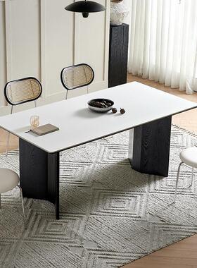 I1现简约木利丰纯白岩代板餐桌101餐桌家用白蜡木实长方德形中古