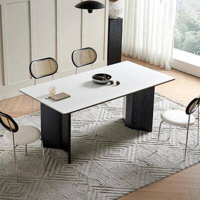 I1现简约木利丰纯白岩代板餐桌101餐桌家用白蜡木实长方德形中古