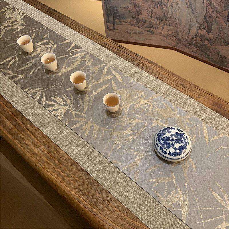 日式茶席织锦提花双面复古禅意防水棉麻布桌旗新中式茶台茶桌垫子