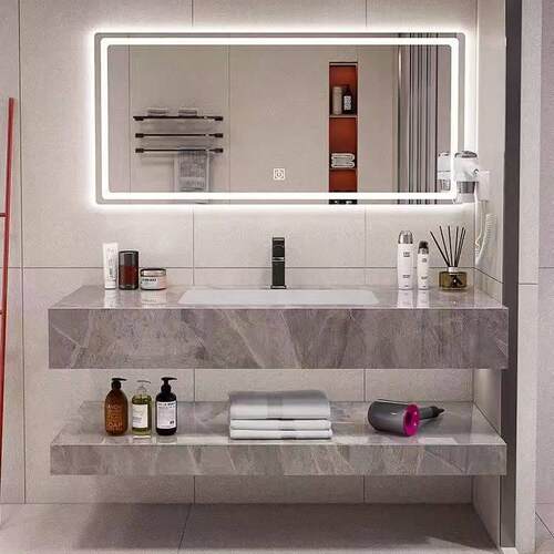 智能无缝岩板洗手盆洗手台无缝盆陶瓷智能浴室柜组合高级感小户型