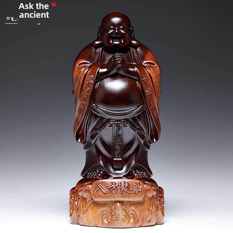 乌木雕刻弥勒佛像饰实木雕刻八向聚财,大肚笑佛,大快乐菩萨红木