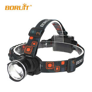 LED頭燈頭戴式 BORUiT 手電筒魚眼強光伸縮變焦戶外釣魚頭燈批發(fā)