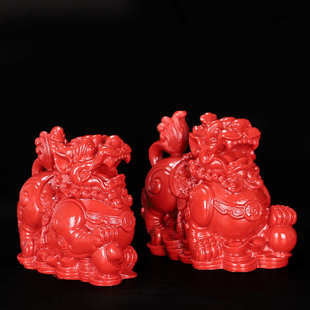 红朱砂貔貅摆件客厅高档次百财旺宅客厅摆件装 饰品玄关摆件