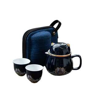 旅行车载户外功夫茶具陶瓷泡茶壶套装 国潮风快客杯一壶二杯便携式