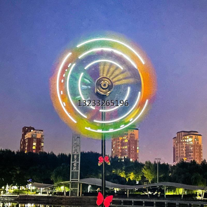 风车户外装饰花园庭院别墅露台铁艺旋转模型摆件太阳能灯七彩景观