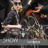 时装 花卉新款 纺2018珠欧美走雪 秀纺印花布料雪加工面料女装 涤纶款