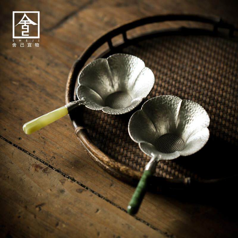 舍己宜物纯锡茶锤纹滤茶器创意玉石手柄茶漏茶道配件功夫茶具过滤