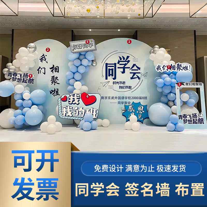 同学聚会场景布置签名墙毕业30十周年20氛围拍照气球装饰kt背景板