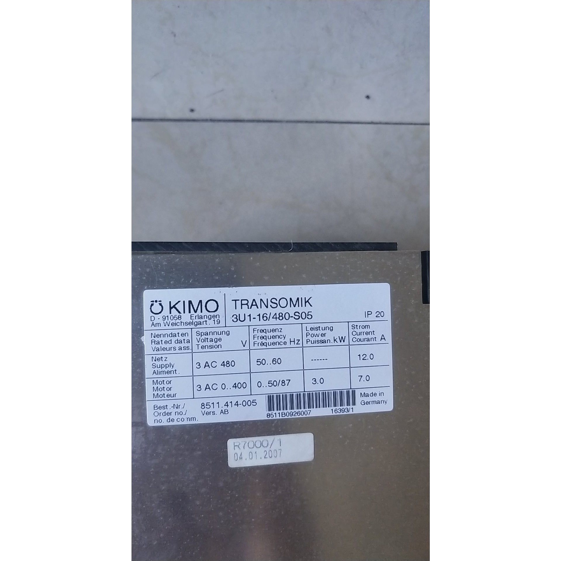 全新无包装正品 TRANSOMIK 3U1-16/480-S05 8511.414-005