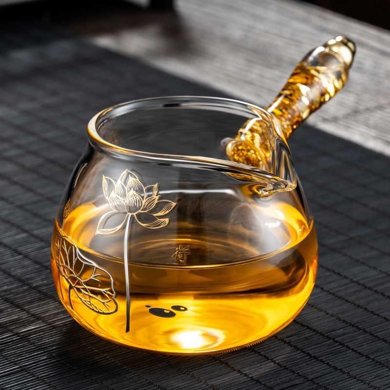 高档侧把玻璃公道杯家用日式分茶公杯新款耐热加厚倒茶杯茶漏套装