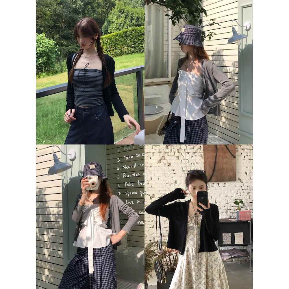 7arewill春夏新款小开衫春夏慵懒风上衣新款针织落肩防晒薄外套女