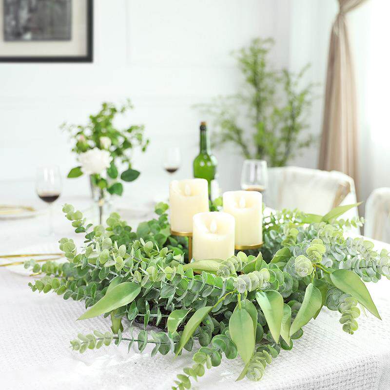 叶齐浩厂家直6批1C尤加利M&尖形桉叶仿真简约XSO婚庆花环假花藤圈