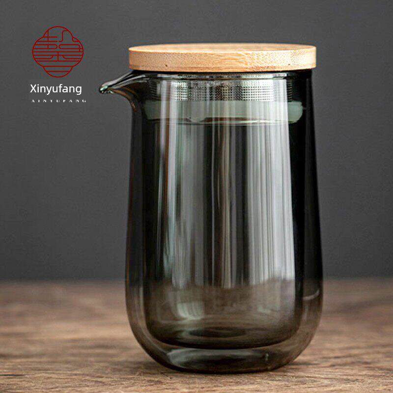 加厚烟灰双层玻璃泡茶壶带过滤防烫手便携茶壶耐高温小型旅行茶具
