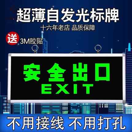 安全出口应急消防通道安全指示牌装电池标志灯夜光应急灯指示灯牌