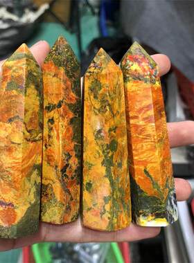 天然水晶原石柱雄黄石单尖六棱柱跨境电商家居工艺品摆件