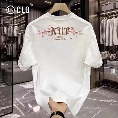 香港CLG潮牌美式痞帅潮流重磅纯棉印花短袖男女时尚宽松圆领上衣