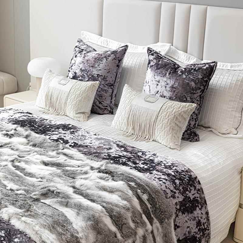 法式轻奢紫色别墅床品套件样板间高端陈列软装用床上抱枕床旗组合