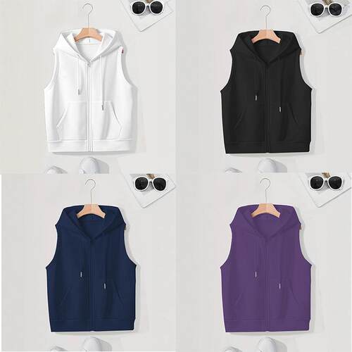 Hooded vest, female trendy style, slimming sleeveless