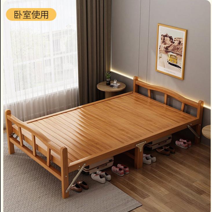 竹床折叠床单人双人家用办公室便携午休木床出租房硬板加固简易床