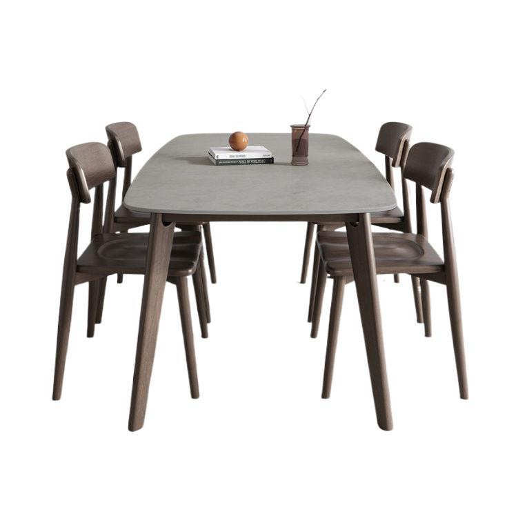 北欧风意式岩板实木餐桌椅组合现代简约家用小户型长方形吃饭桌子