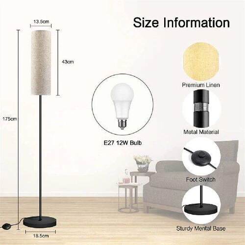 Floor Lamp With Foot Switch 9w E27 Light Bulb Linen Reading