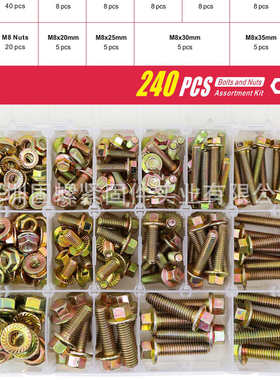 锌法兰螺栓外240pcs112pcs高强度螺丝/六角螺母彩套装245pcs盒装