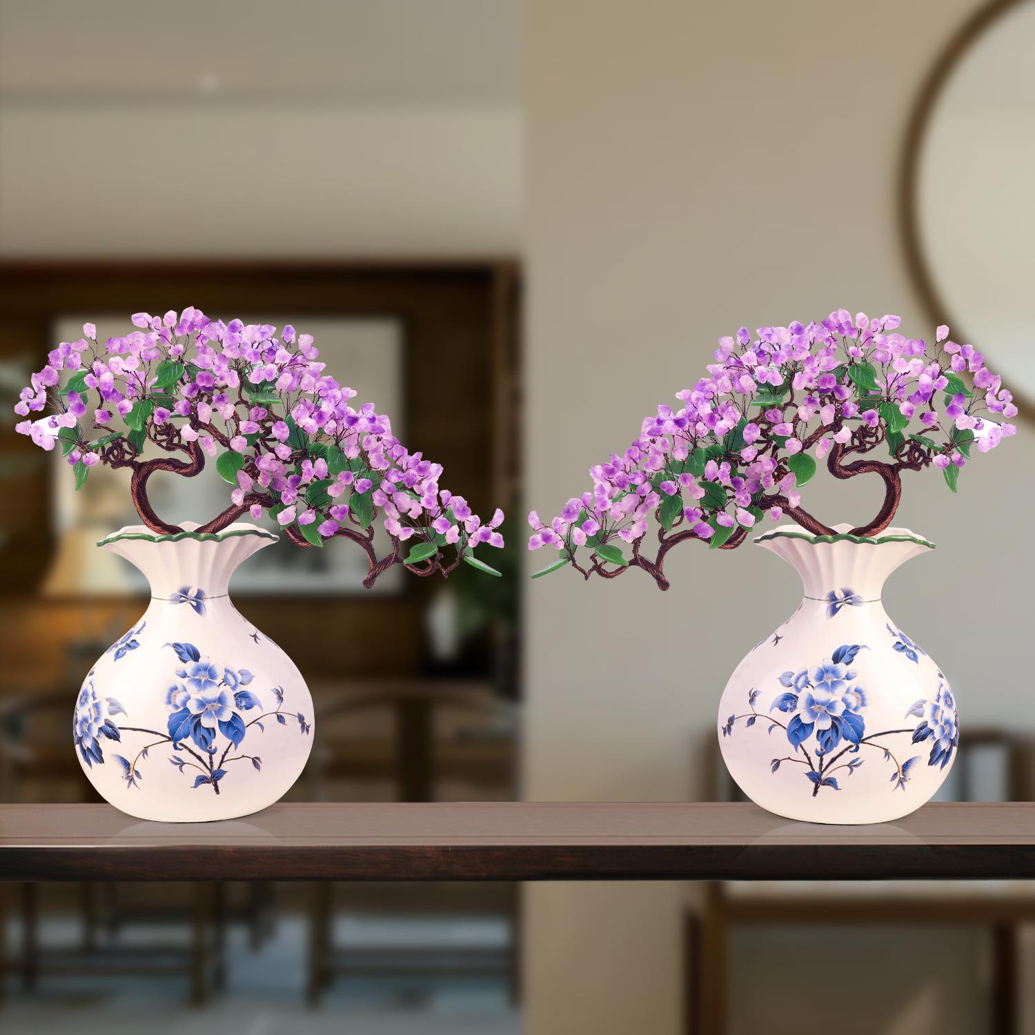 新中式奶油紫水晶花瓶摆件插花装饰家居装饰品清新精致新款摆件