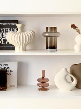 态生活 ins奶油风陶瓷花瓶摆件客厅电视柜样板间高颜值玻璃装饰品