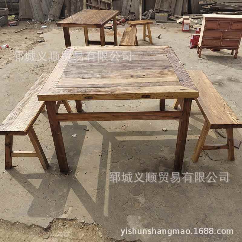 榆木茶门板桌风实化桌旧木板家具老复古怀旧木餐桌LIE凳子吧台桌
