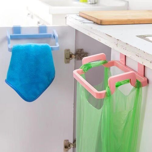 Over-the-Door Hanging Trash Bag Holder and Cloth Hanger for