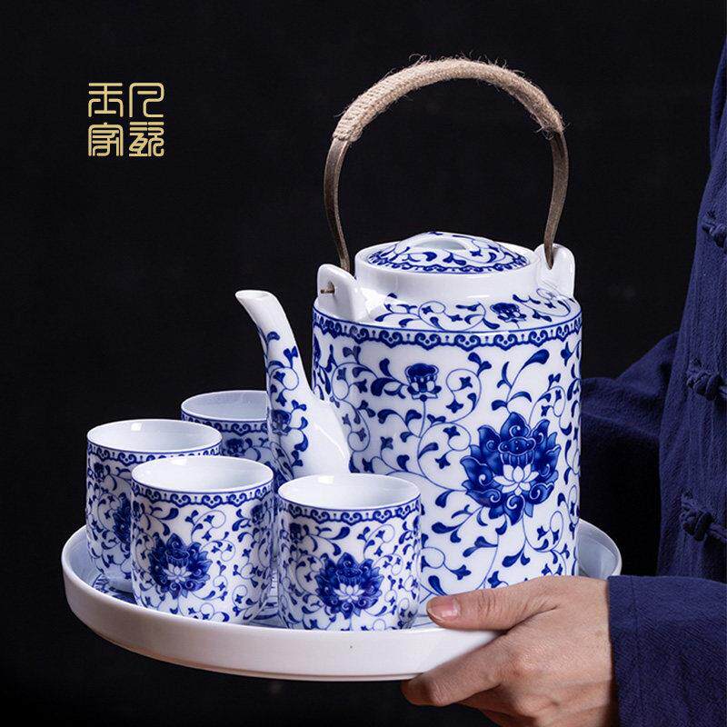 陶瓷茶壶茶具套装家用景德镇青花瓷中式大容量冷水壶凉水壶提梁壶