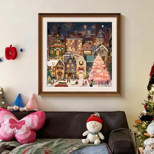 圣诞节氛围感冬灯沙发背景墙装饰画卧室桌面摆画中古风高级感挂画