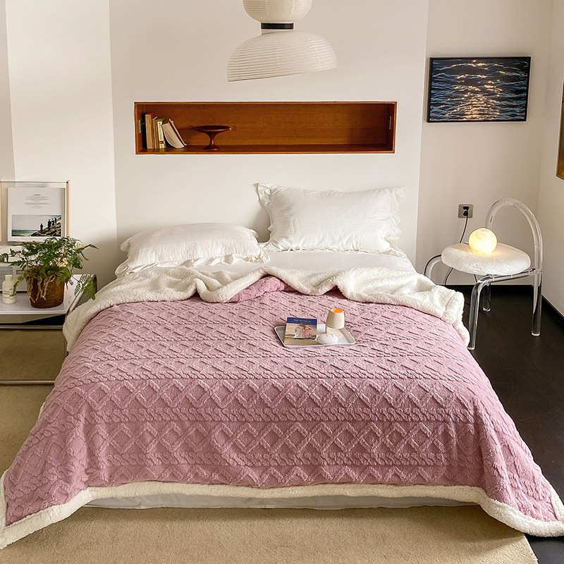 双面纯色芙家用毛毯毯子ins盖加厚礼品被 奶油色绒塔羊毛绒保暖