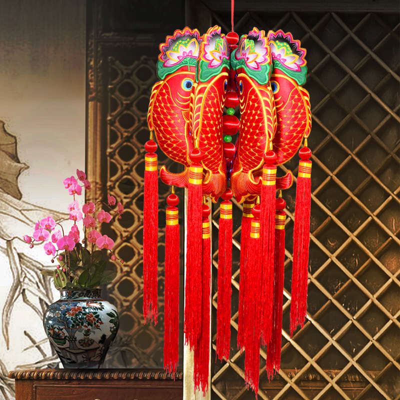 大号立体鱼灯挂件中国风刺绣花庆阳香包室内客厅挂饰布艺工艺品