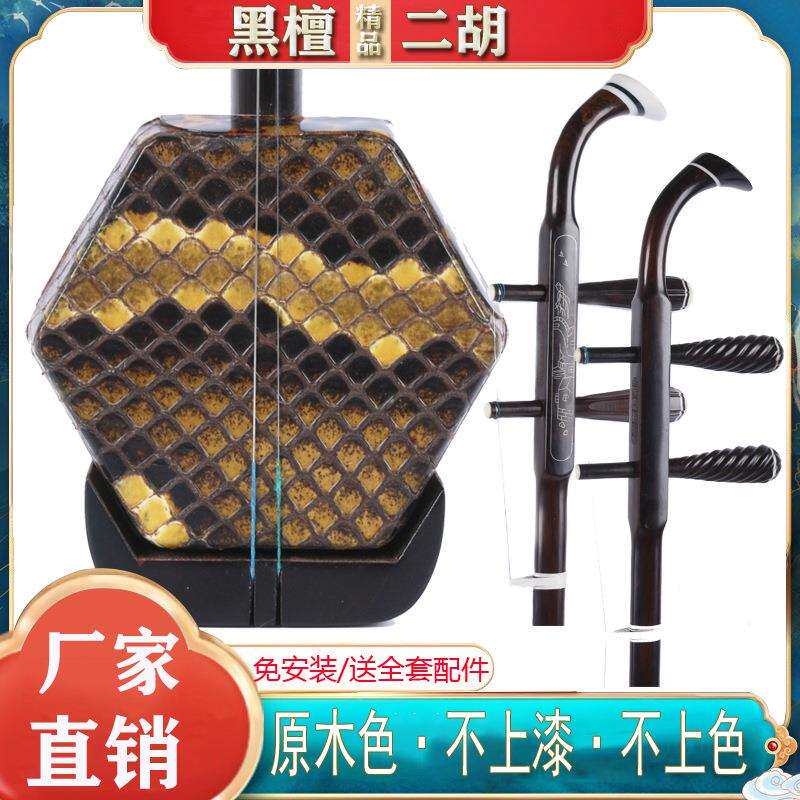 二胡乐器 黑檀素杆骨雕铜轴银丝浮雕二胡 演奏六角二胡 可定