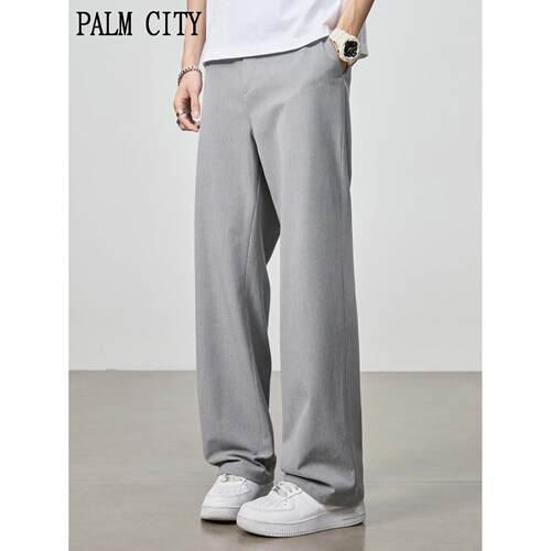 palm city潮牌春夏休闲裤男轻奢垂坠小西裤简约百搭宽松灰色西装