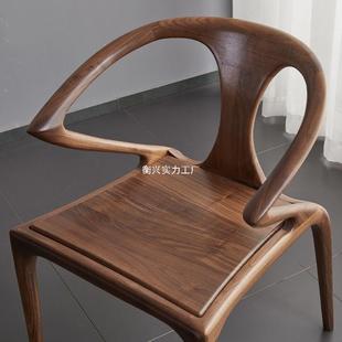 新式 客厅实木休闲椅餐桃胡木椅色书椅接待圈椅卧室阳台三443套组