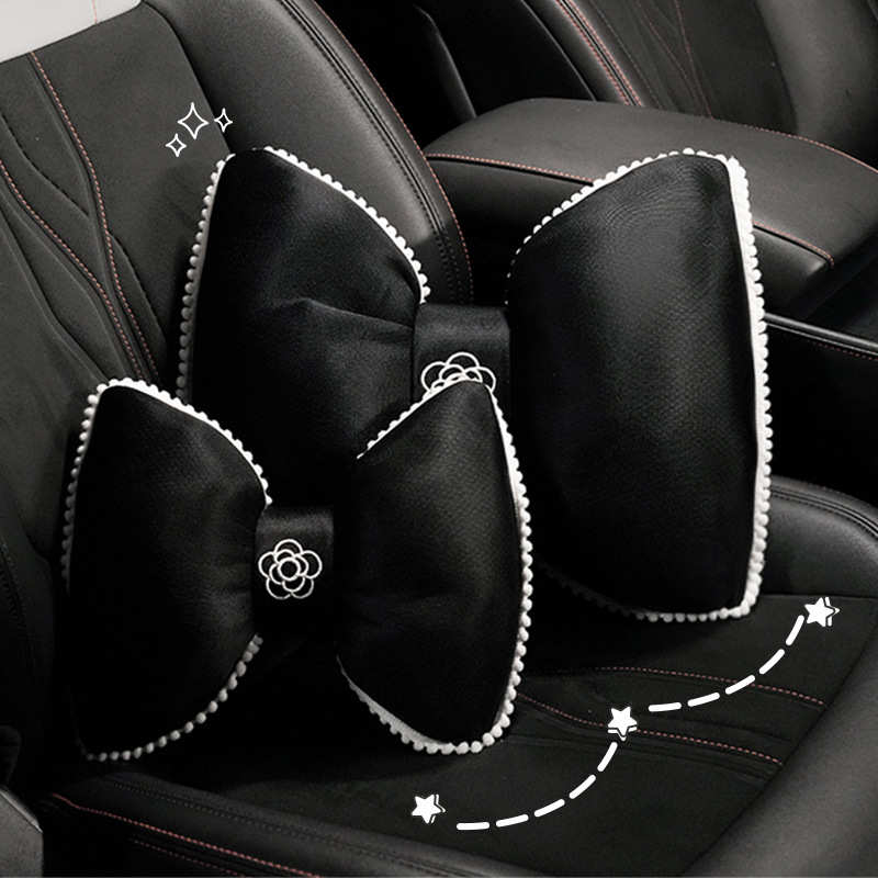 蝴蝶结汽车头枕腰靠四季通用茶花车用护颈枕舒适车载椅背护腰靠枕