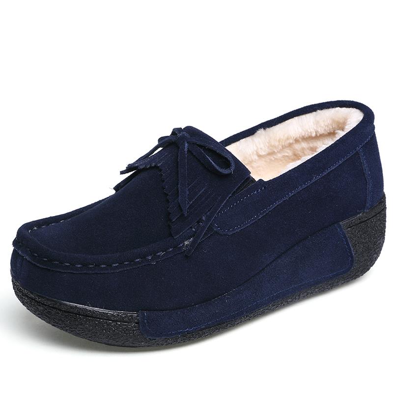 高档2一25秋冬季真皮厚底妈妈鞋皮毛体女鞋豆豆加鞋0加绒厚棉鞋摇