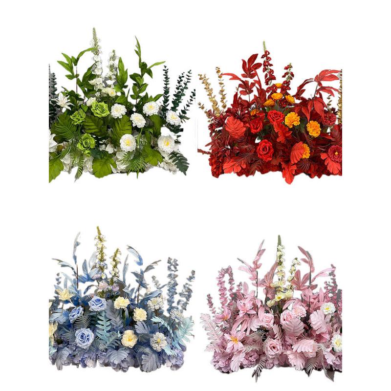 新款婚庆舞台装饰地排花婚礼花艺T台路引花仿真花酒店迎宾排花艺