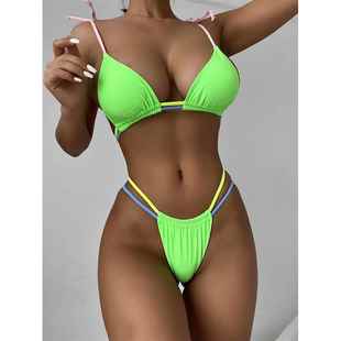 Bikini solid color swimsuit womens triangle bag straps
