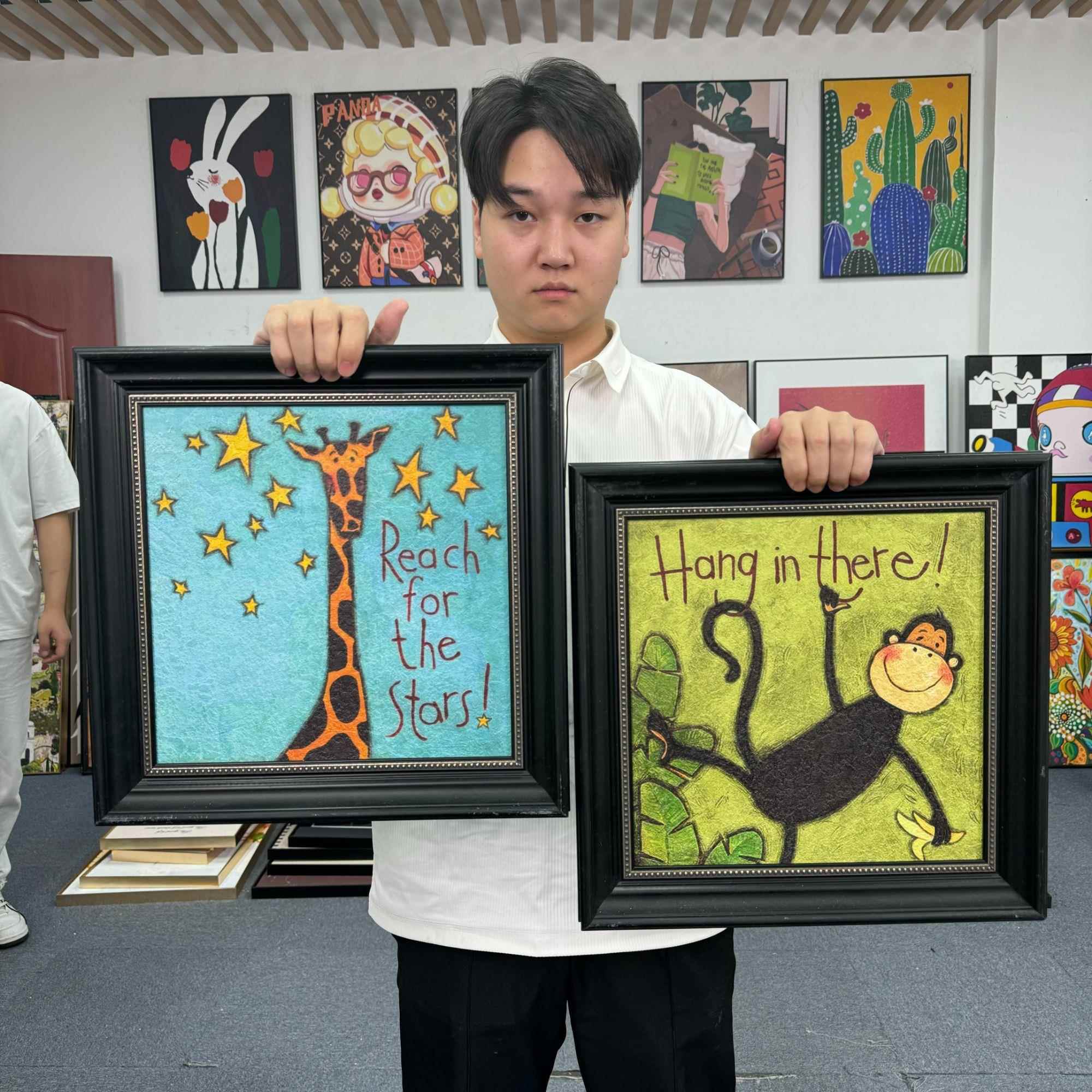 网红美式儿童房卧室装饰画小女孩男孩床头卡通S005猴鹿二联44图片