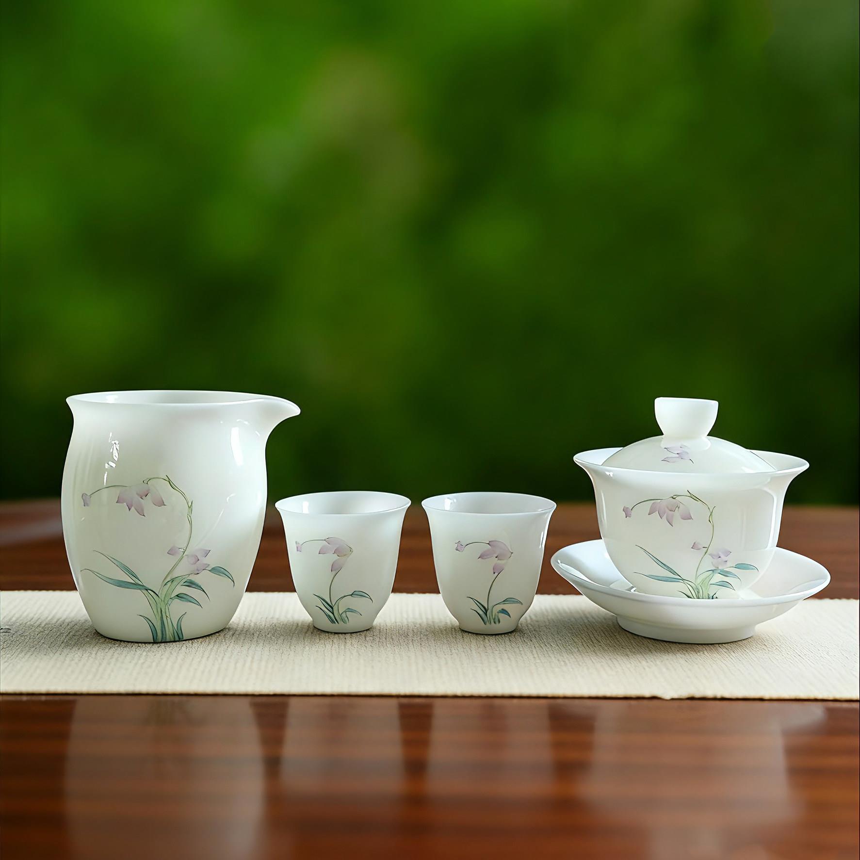 德化白瓷羊脂玉三才冰种泡茶盖碗茶杯茶碗茶壶旅行礼盒茶具套装
