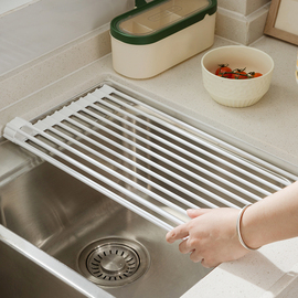 厨房水池卷帘架硅胶可折叠水槽沥水，架碗碟盘收纳置物架沥水篮神器